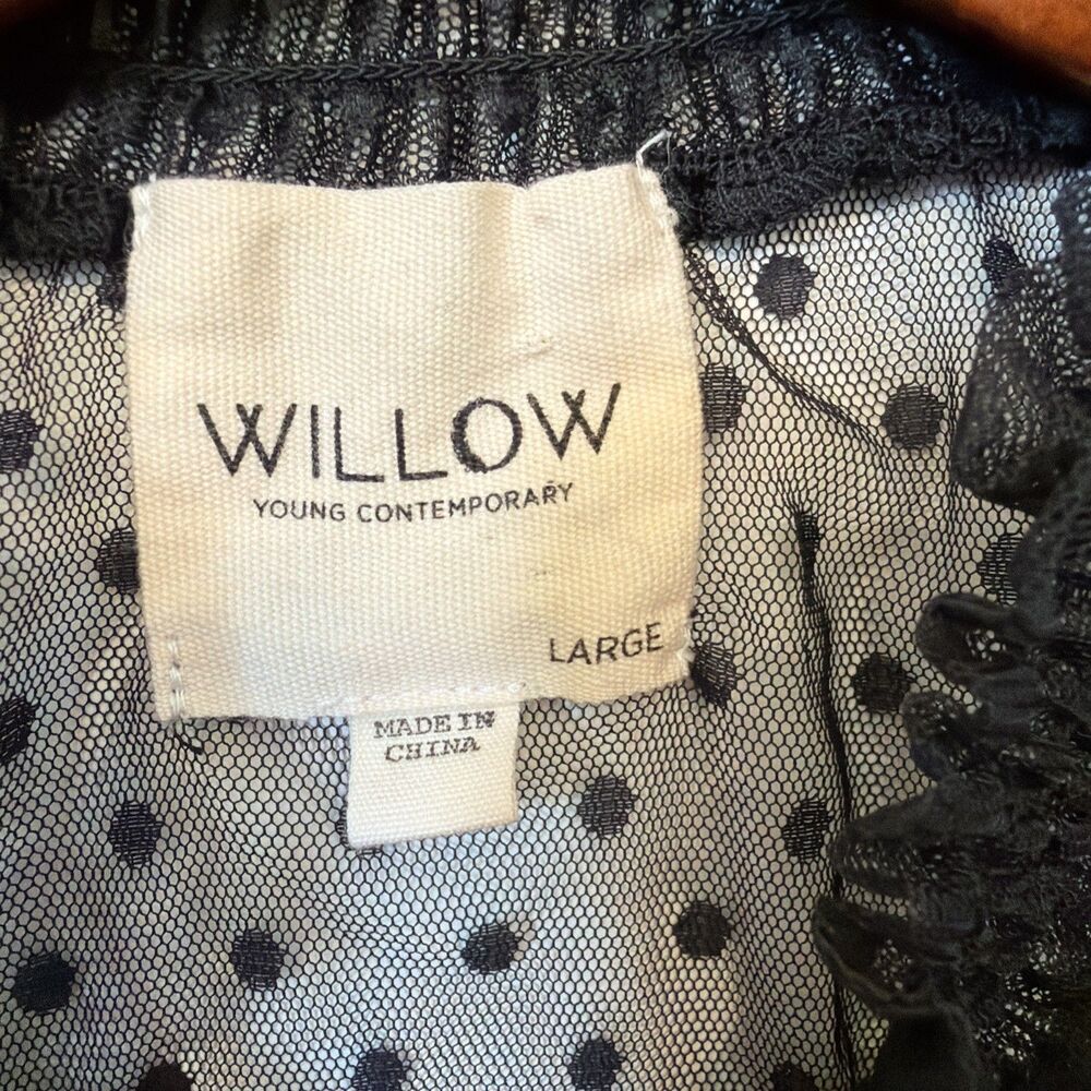 Willow Black Sheer Swiss Dot Top L Mock Neck Ruffle Whimsigoth Goth Dark Emu - Picture 8 of 14